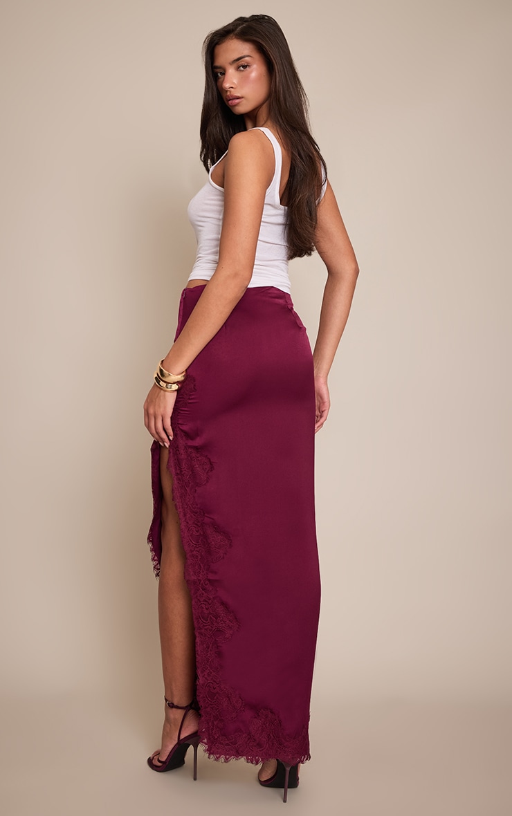 Plum Satin Lace Side Split Maxi Skirt image 3