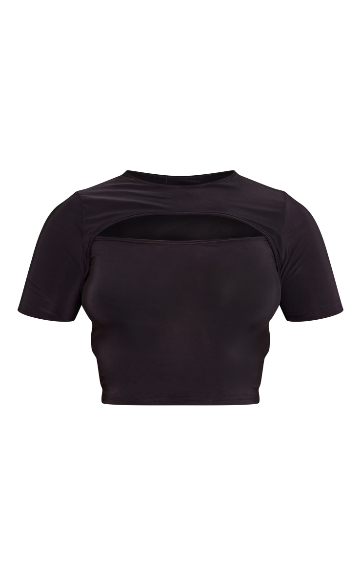Black Slinky Cut Out Front Short Sleeve Crop Top image 5