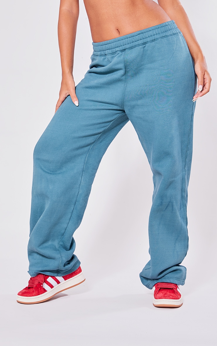 Petite Teal Acid Wash Elasticated Wide Leg Track Pants image 2