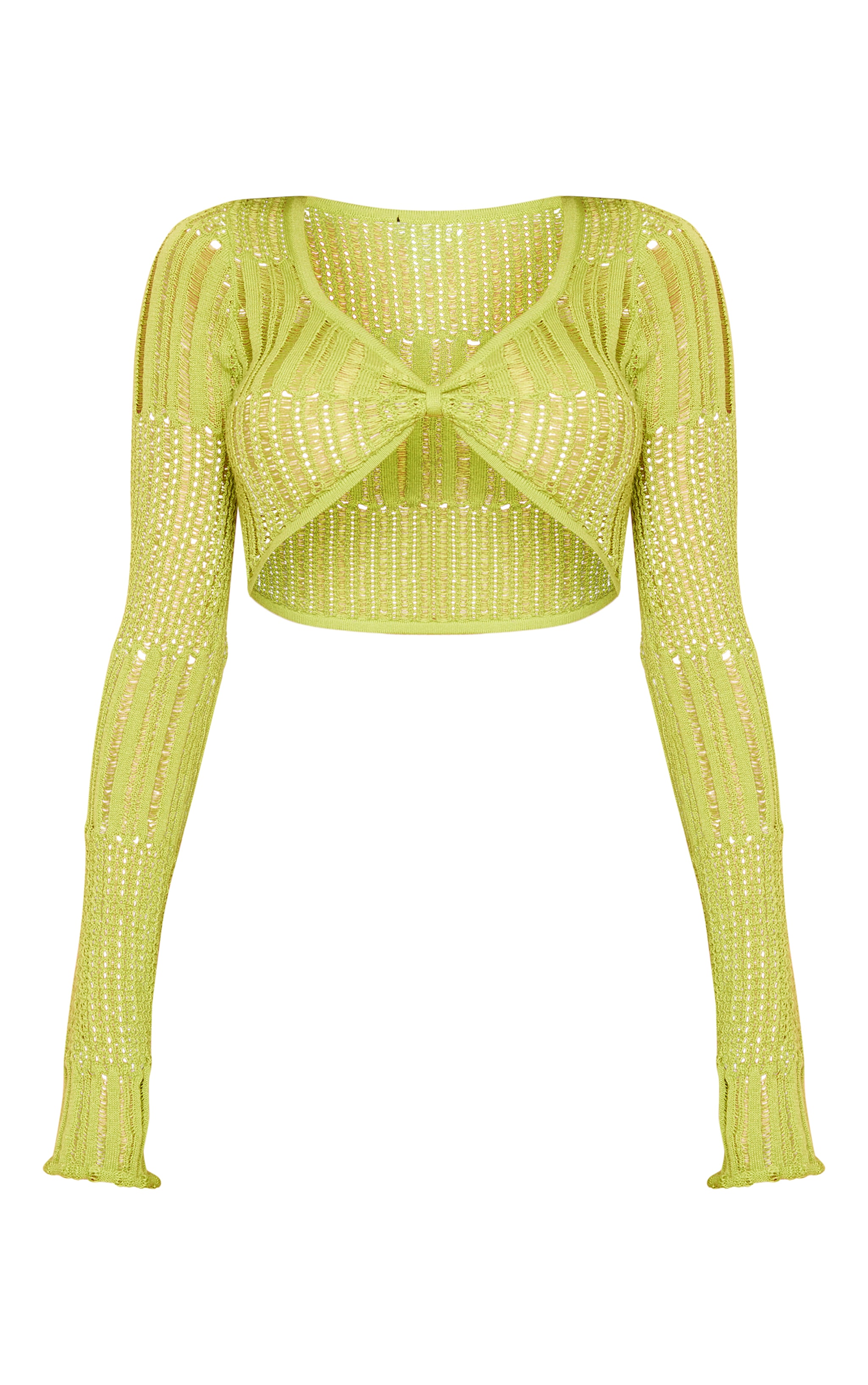 Olive Ladder Knit Long Sleeve Crop Top image 5