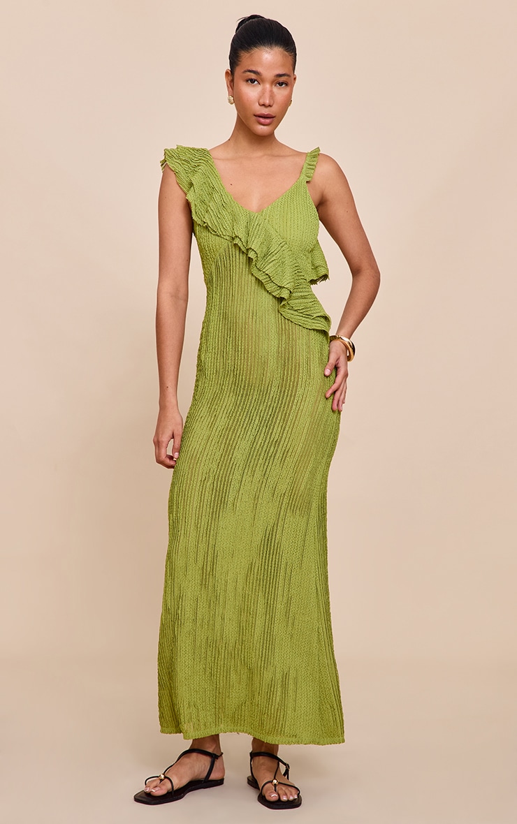 Lime Textured Asymmetric Neck Maxi Dress image 3