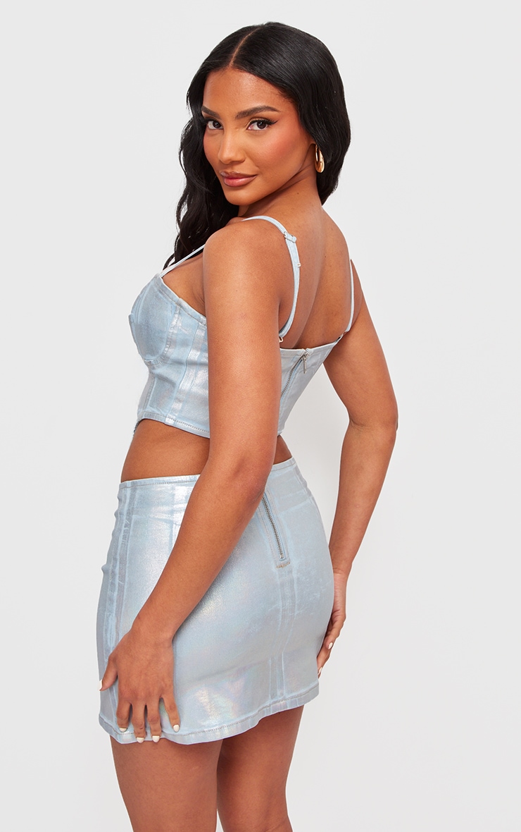 Silver Metallic Coated Denim Corset Top image 2