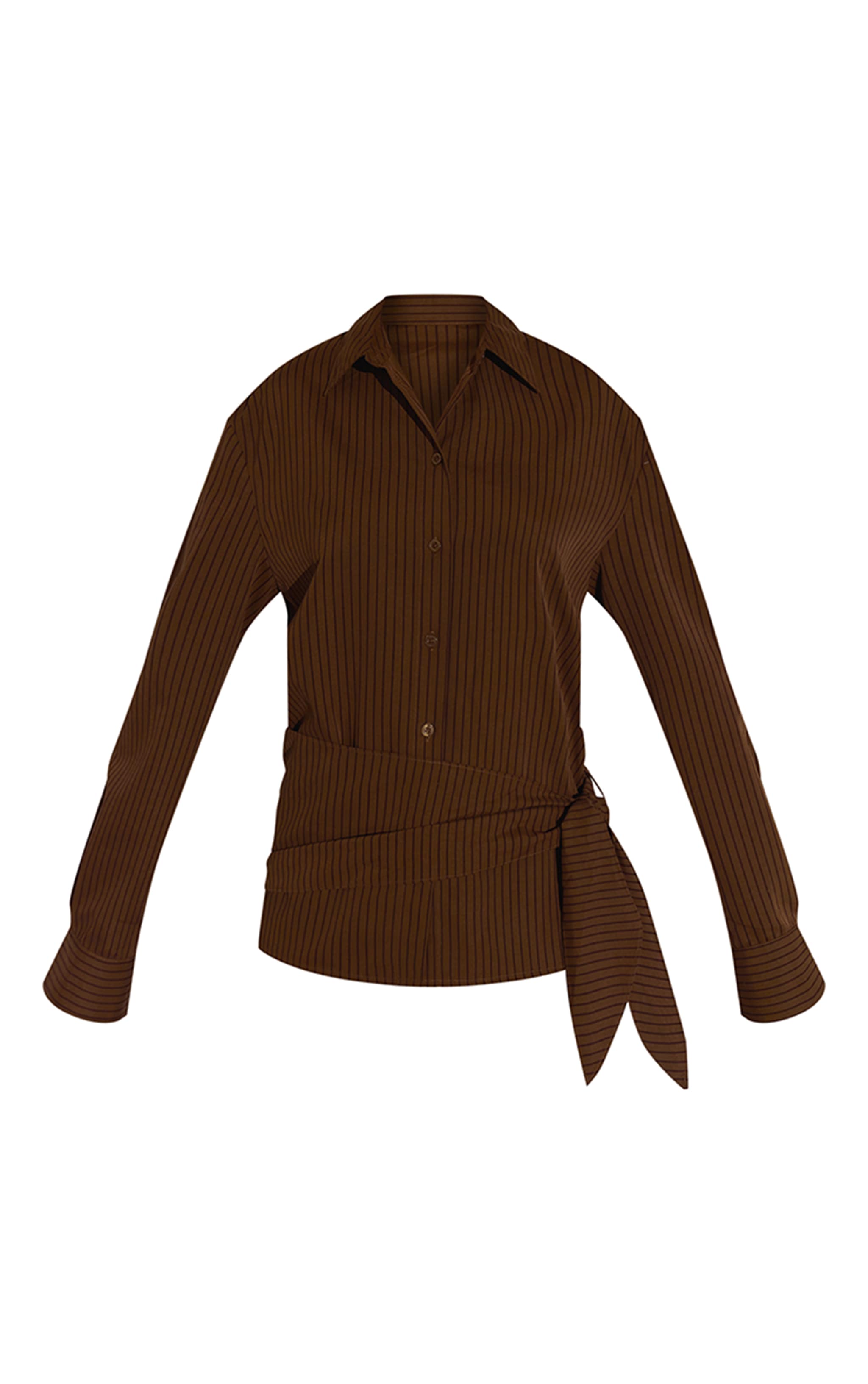 Brown Stripe Oversized Wrap Waist Shirt image 5