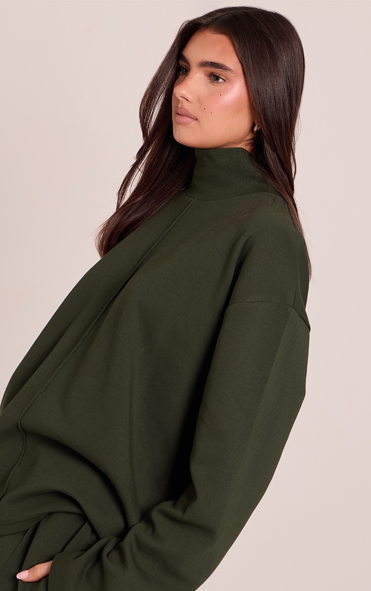 Dark Green Interlock Seam Funnel Neck Sweatshirt image 4