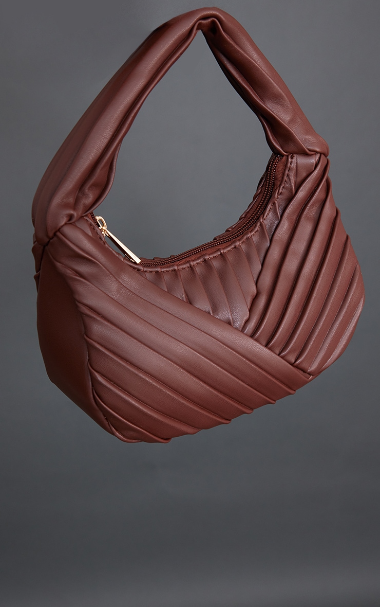 Chocolate Overlapping Pleated Shoulder Bag image 1