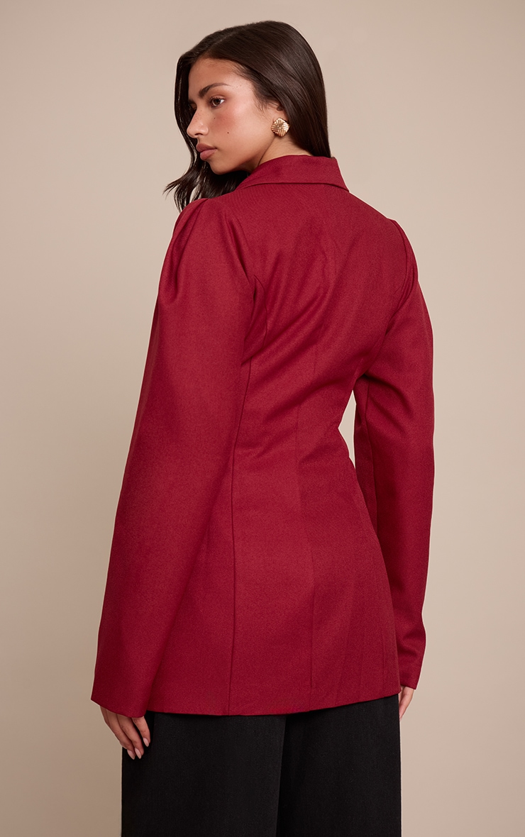 Burgundy Drop Shoulder Cinch Waist Extreme Oversized Blazer image 2