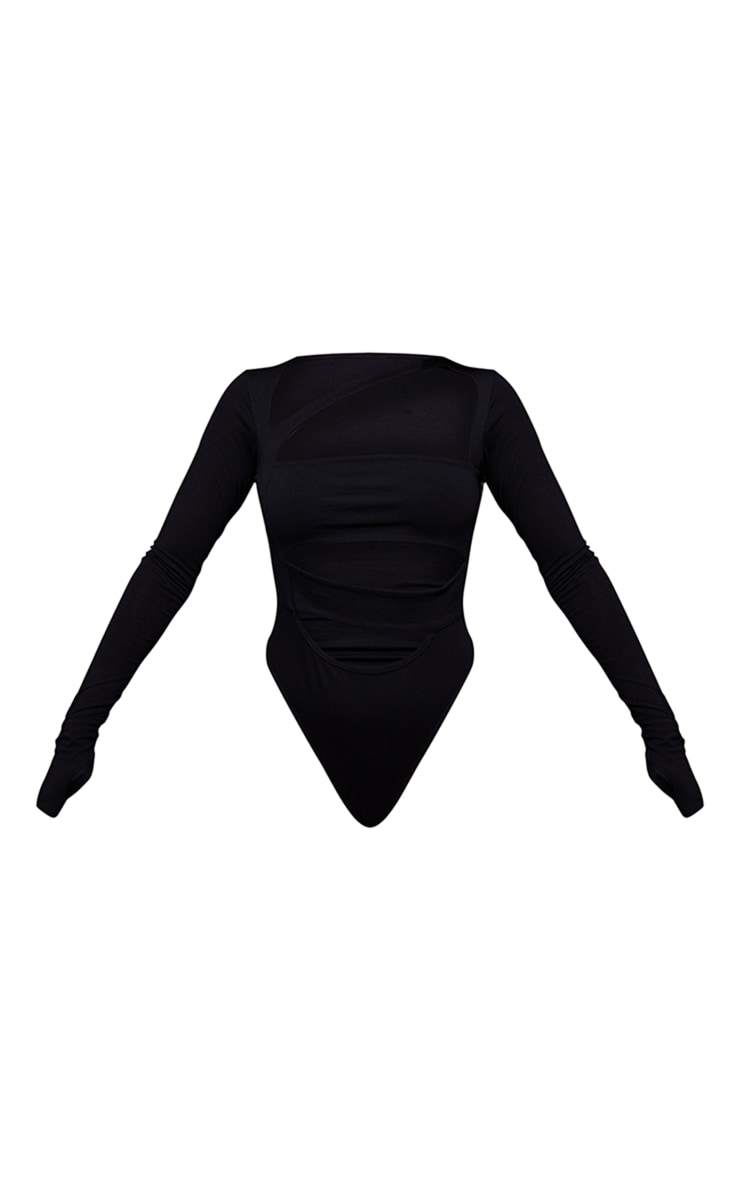 Black Cotton Cutout Long Sleeve Bodysuit image 5