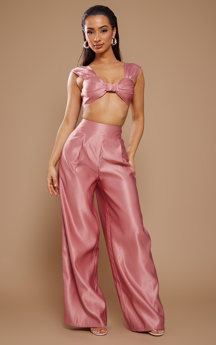  Petite Rose Satin Flared Trousers image 1