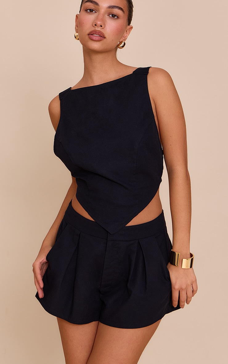 Black Woven Tailored Detail Shorts image 2