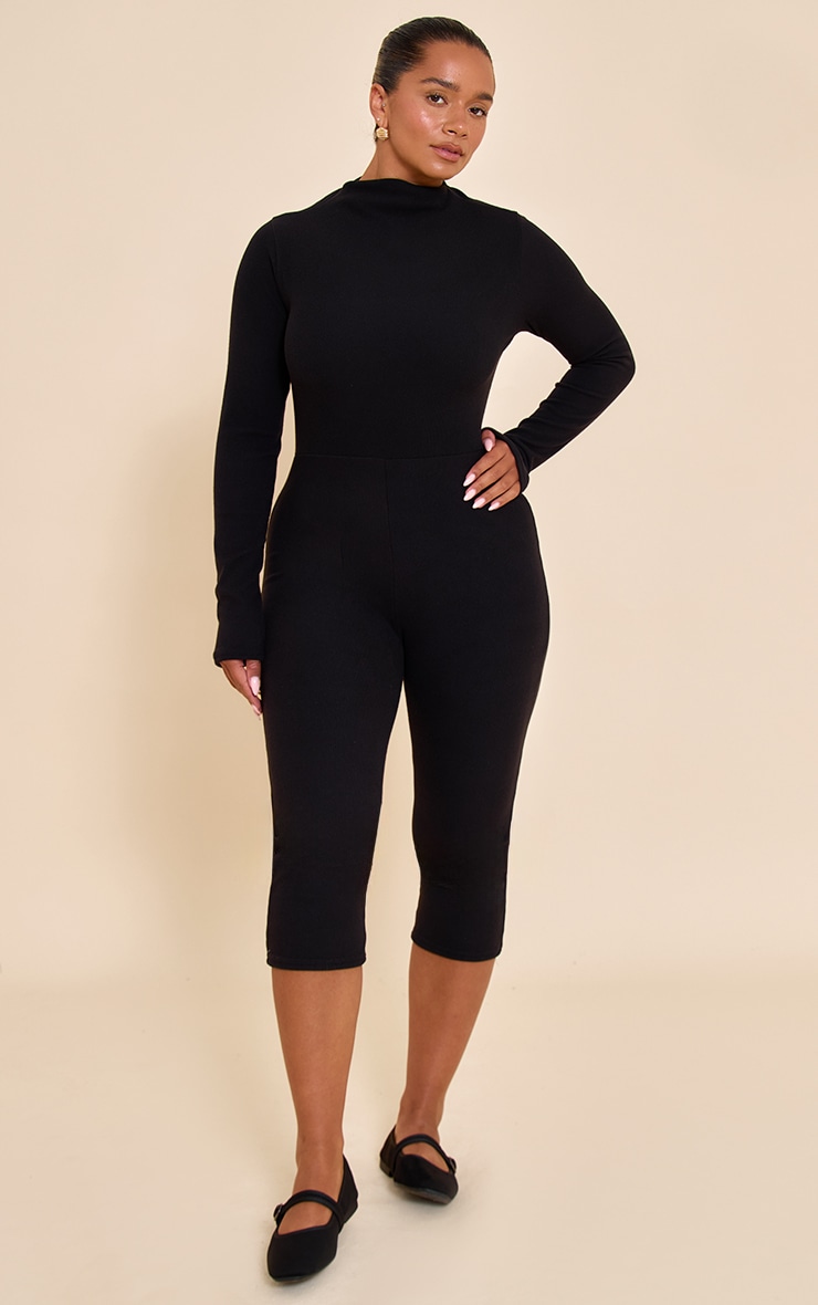 Shape Black Micro Rib High Neck Capri Jumpsuit image 3