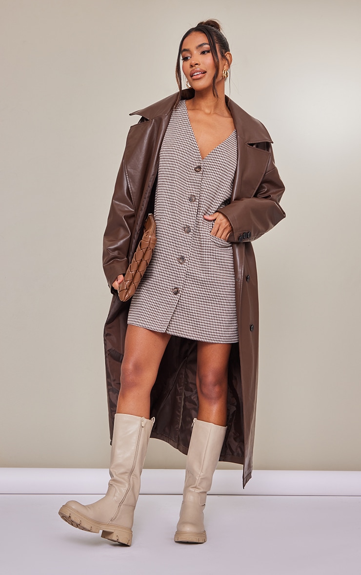 Chocolate Check Twill Oversized Vest Blazer Dress PrettyLittleThing CA