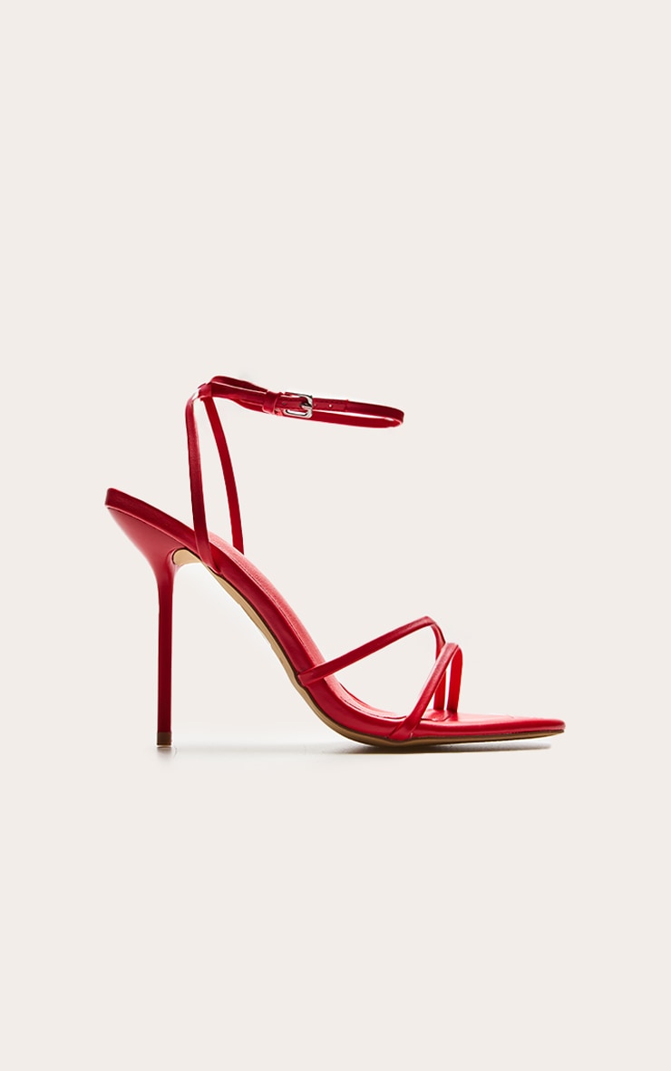 Red Pu Round Toe Asymmetric High Stiletto Heeled Sandals image 2