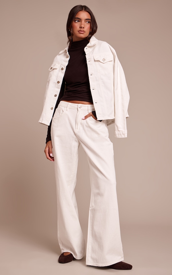 White Mid Rise Slouchy Wide Leg Jeans