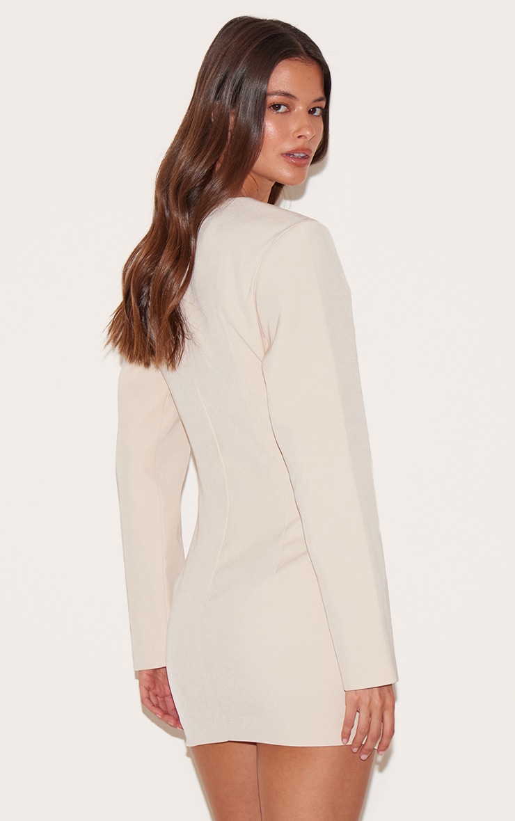 Almond Woven Tailored Button Detail Mini Dress image 2