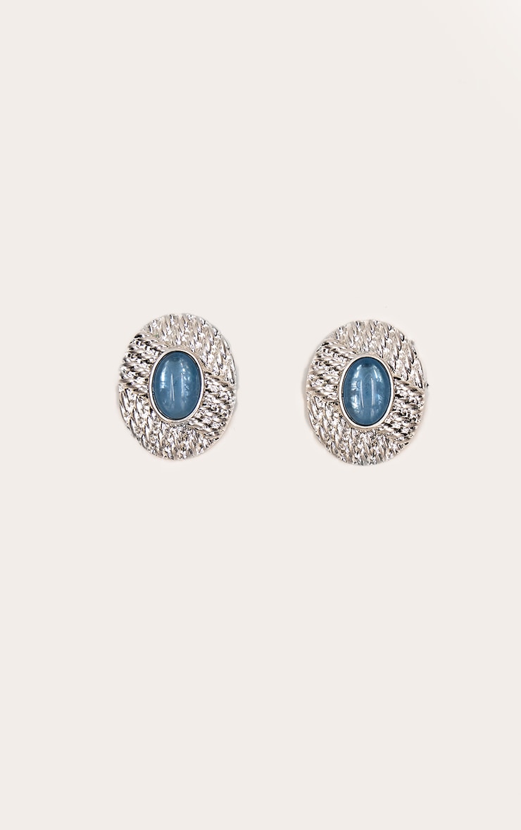 Worn Silver Weave Mint Resin Large Stud Earrings image 2