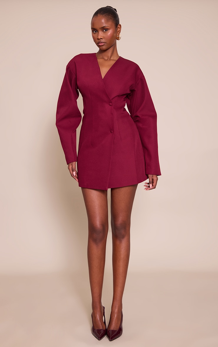Plum Woven Balloon Sleeve Blazer Dress image 3