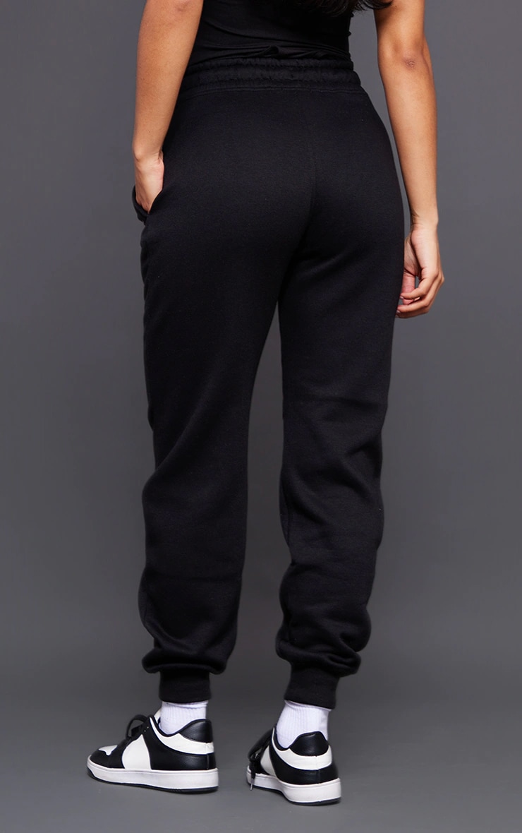 PRETTYLITTLETHING Logo Black High Waisted Cuffed Sweatpants image 3