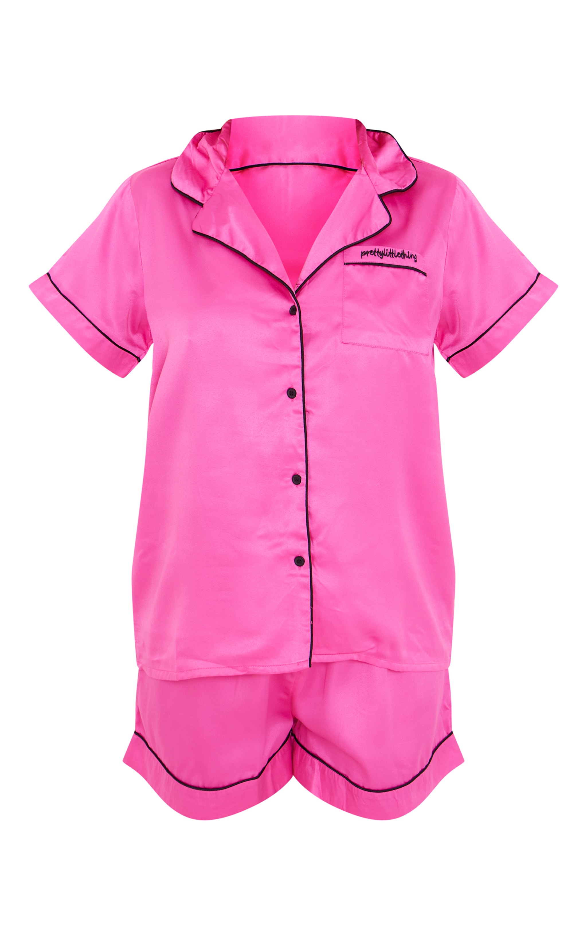 PRETTYLITTLETHING Hot Pink Contrast Piping Short Pj Set image 5