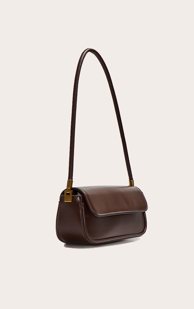 Chocolate PU Skinny Elongated Shoulder Bag image 2