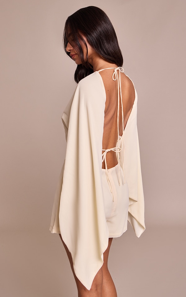 Petite Cream Open Back Floaty Tie Back Playsuit