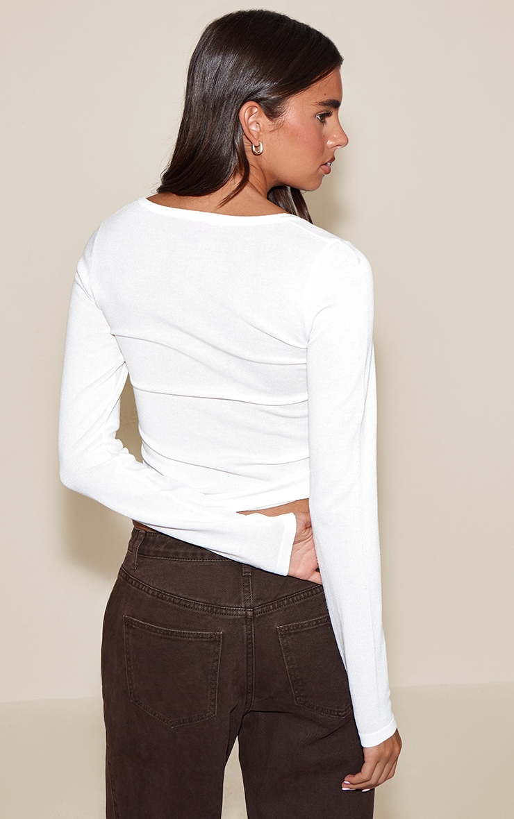 Cream Fine Knit Twist Neck Long Sleeve Top image 2