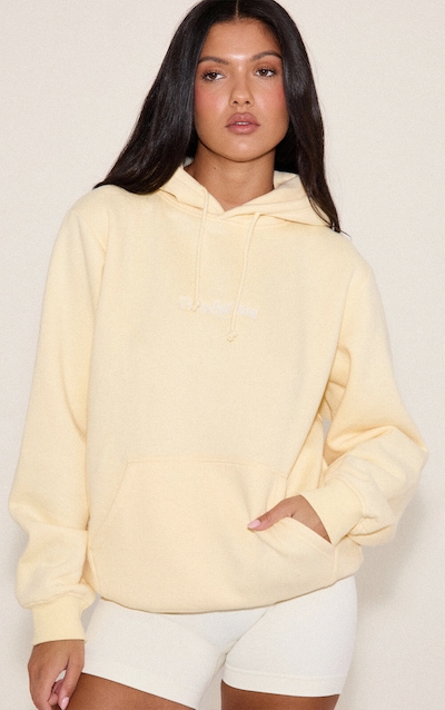 Hoodie oversize en sweat crème au beurre à logo brodé