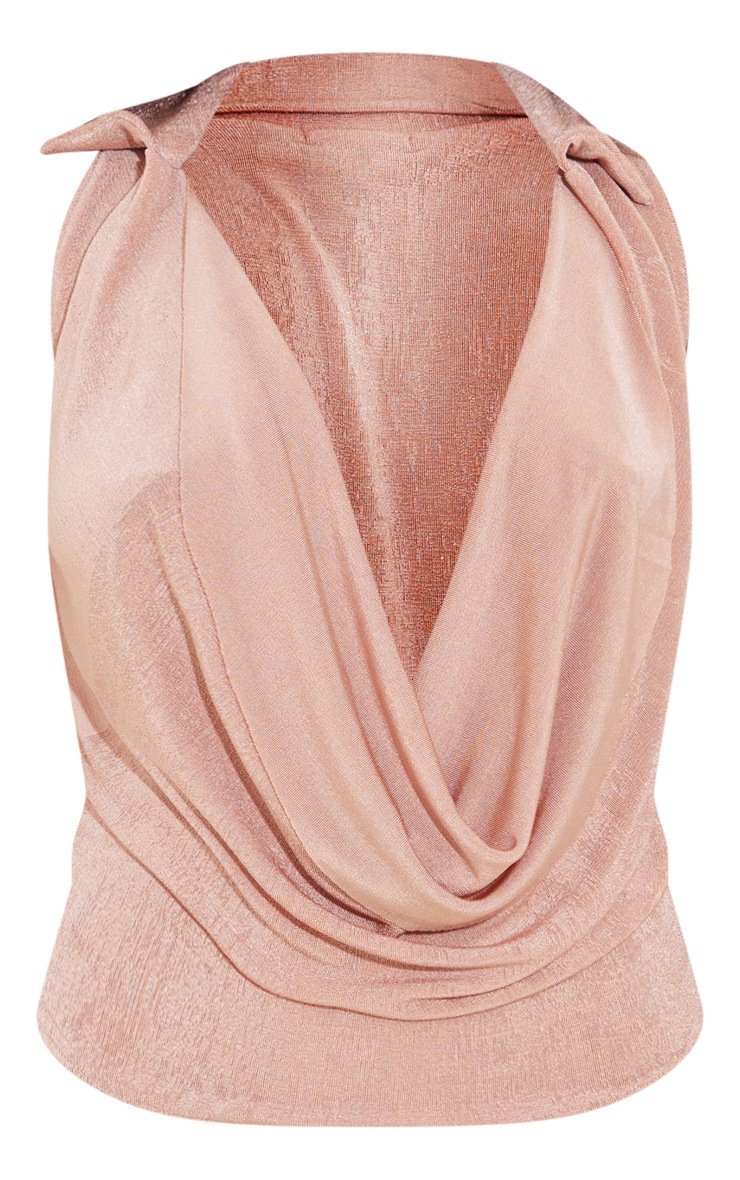 Stone Acetate Slinky Extreme Plunge Collared Top image 5