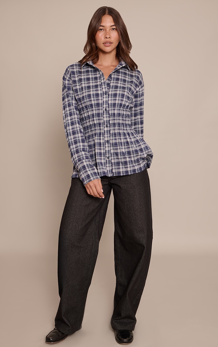 Blue Check Shirred Waist Shirt  image 3