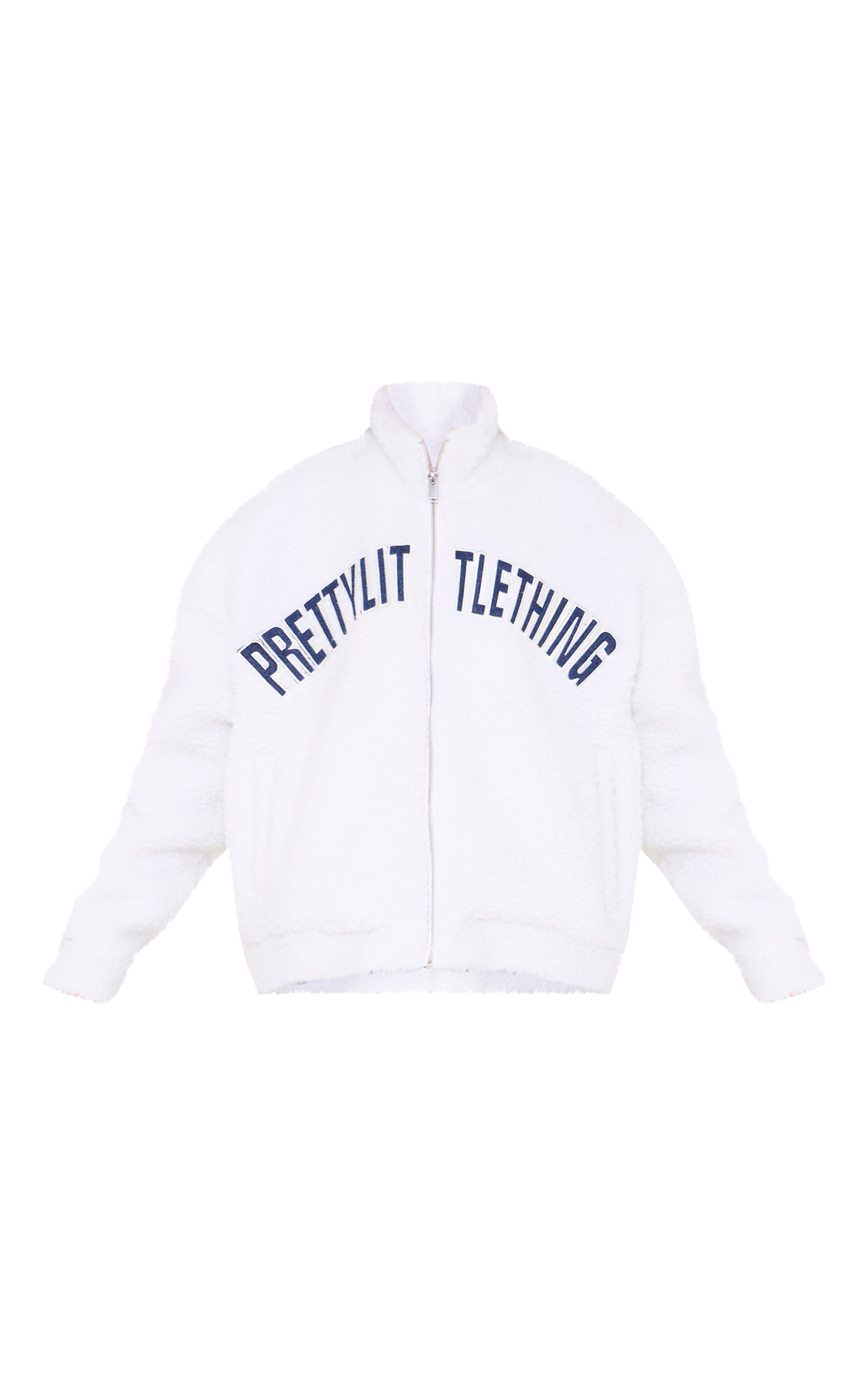 PRETTYLITTLETHING Cream Graphic Zip Up Fleece Jacket image 5