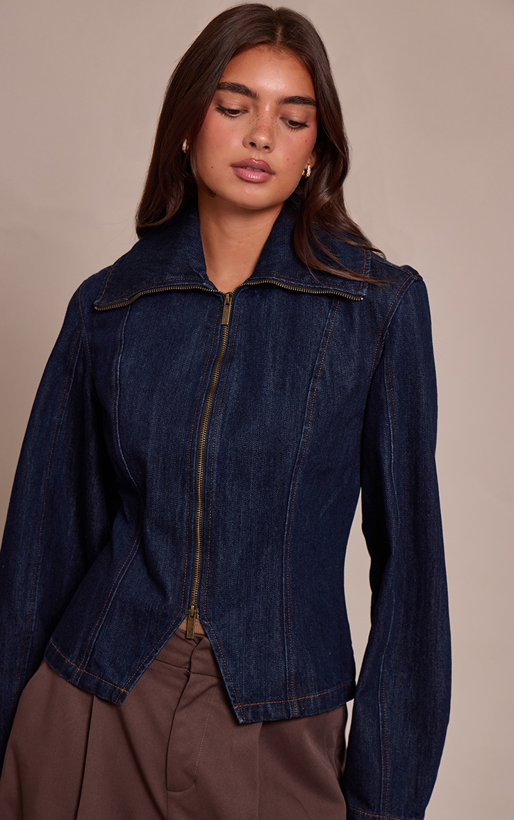 Indigo Sailor Collar Double Ended Zip Cinch Jacket image 1
