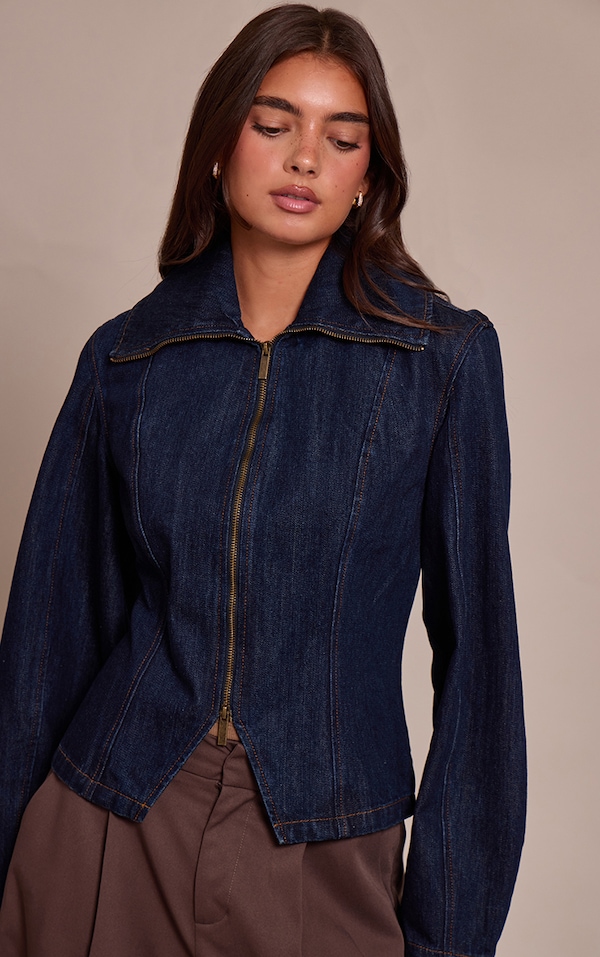 Indigo Sailor Collar Double Ended Zip Cinch Jacket
