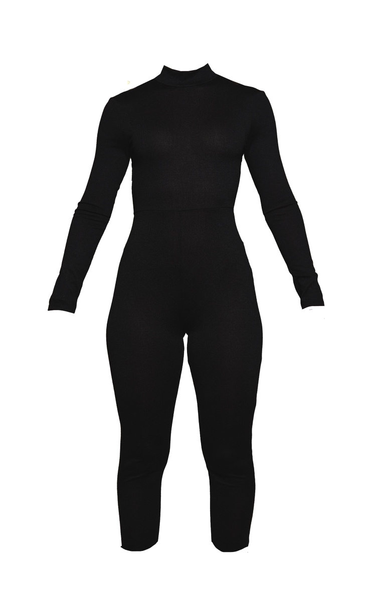 Black Jersey Back Strap Long Sleeve Jumpsuit PrettyLittleThing KSA