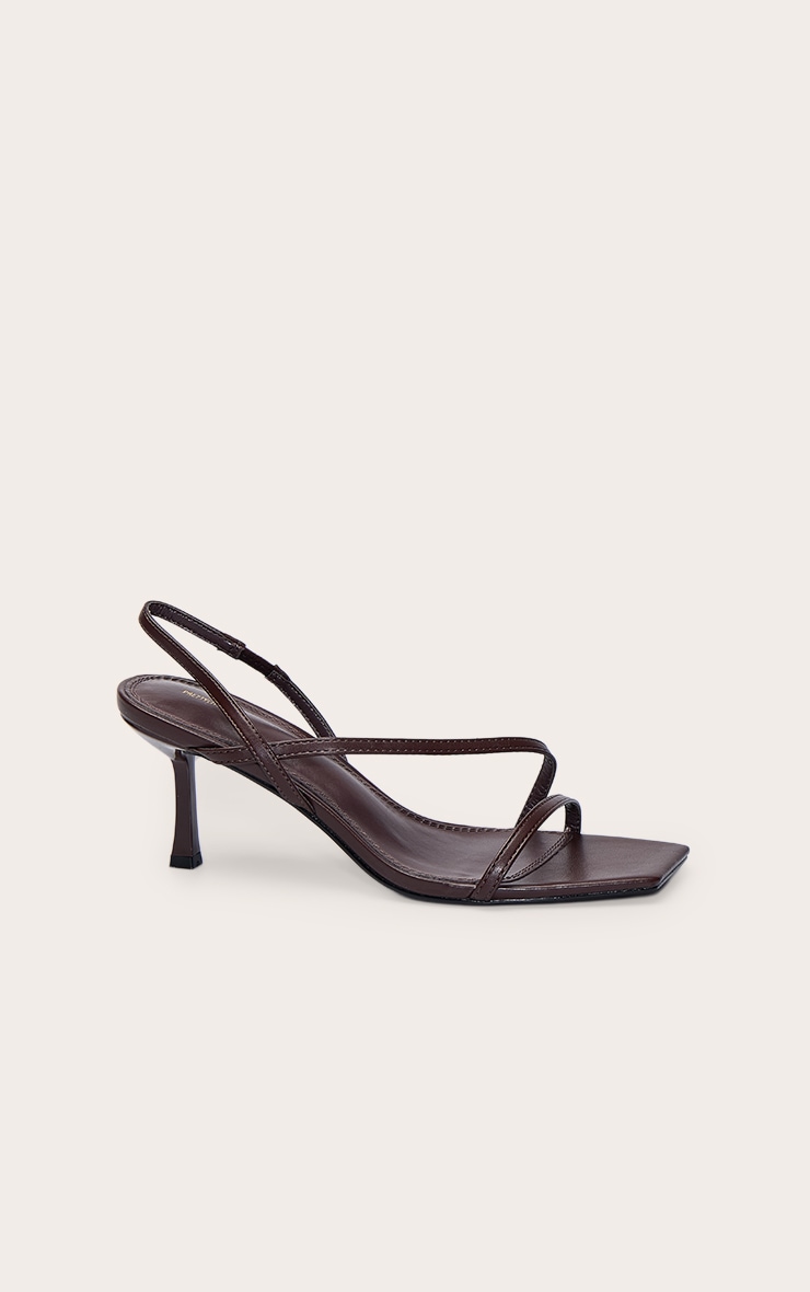 Chocolate Asymmetric Square Toe Heeled Sandals image 2