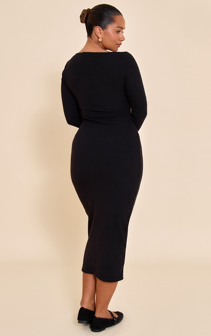 Shape Black Micro Rib Square Neck Long Sleeve Maxi Dress image 2