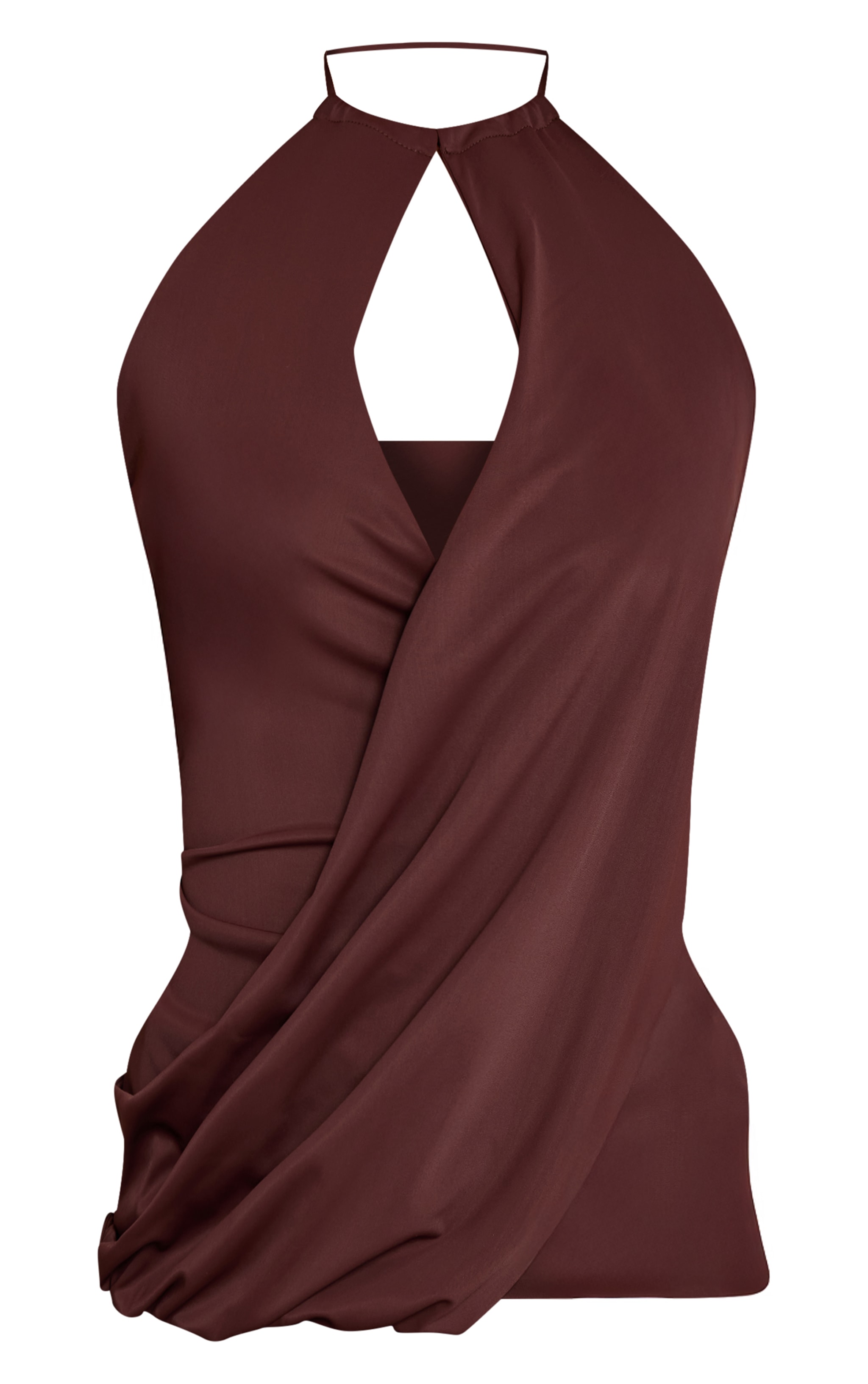 Chocolate Matte Sculpt Halter Neck Drapey  Long Top  image 5