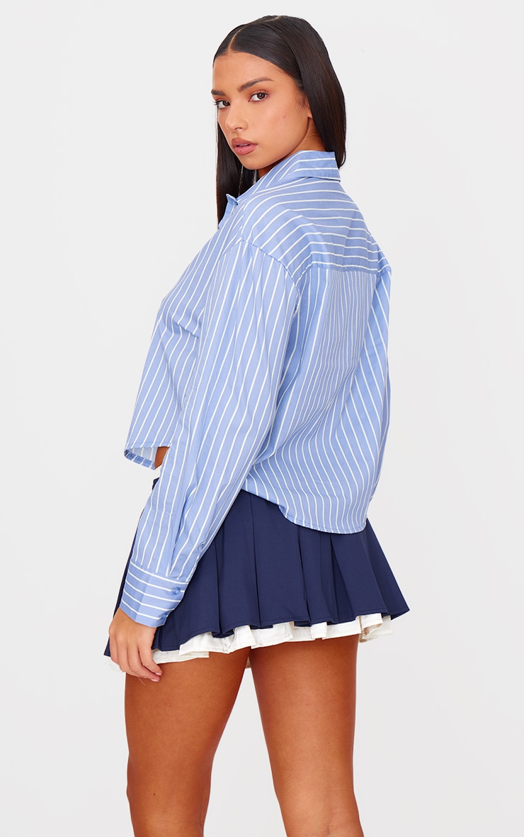 Blue Striped Contrast Collar Shirt image 2