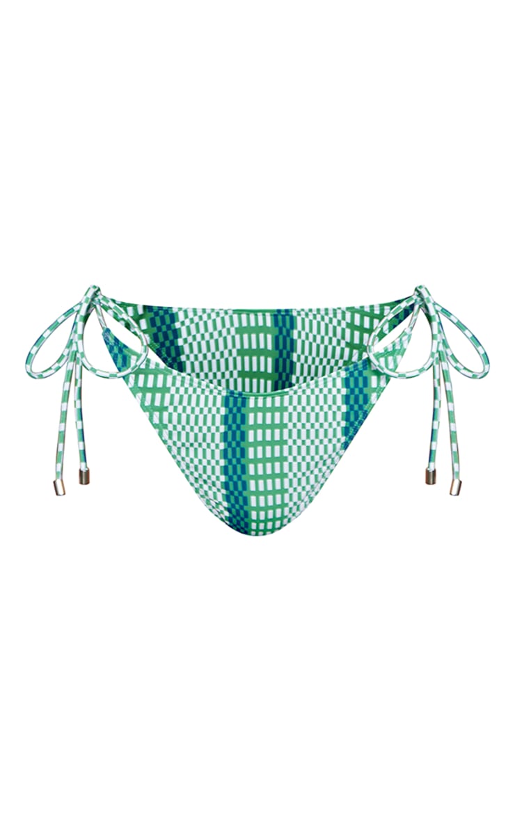 Green Geometric Tie Side Bikini Bottoms image 5