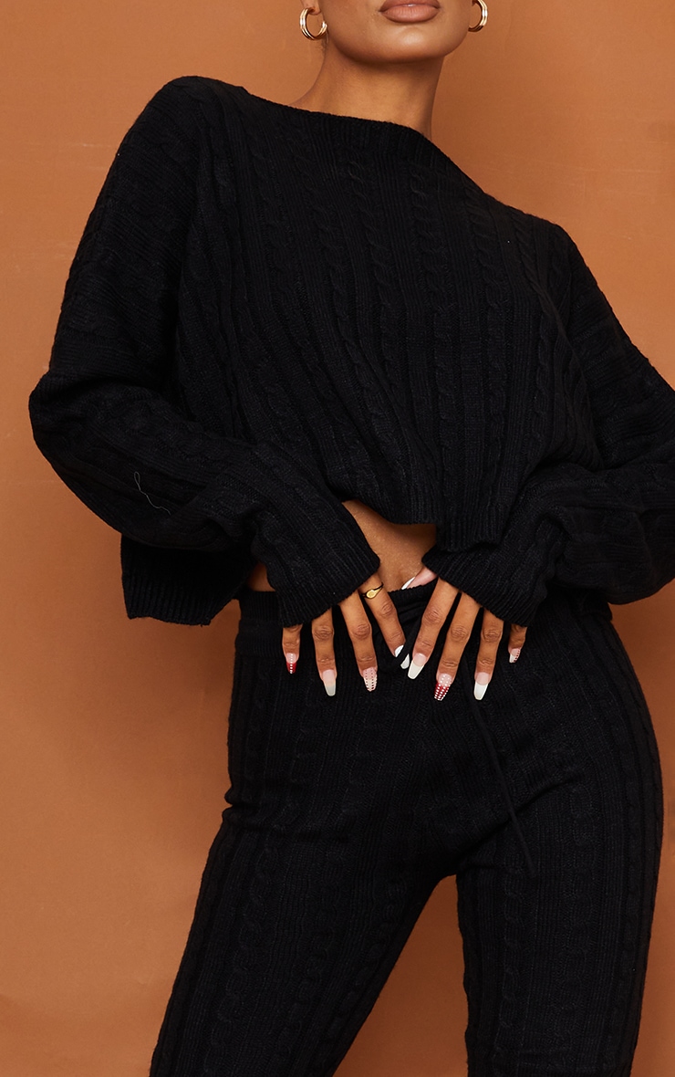 Black Cable Knit Jumper Legging Set Knitwear PLT