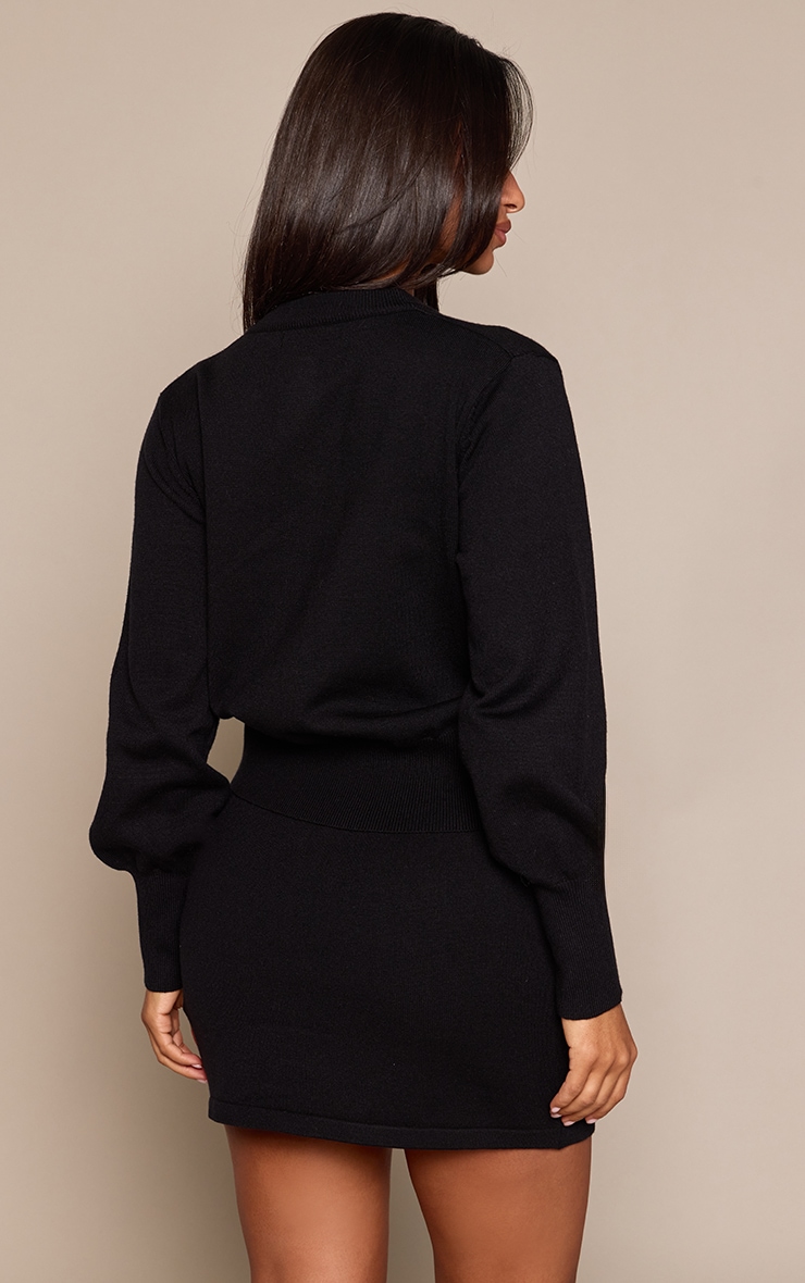 Petite Black Button Trim Detail Knitted Cardigan image 2