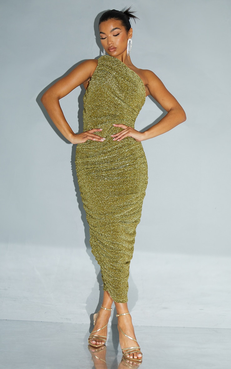 Petite Gold Halterneck Glitter Knit Dress