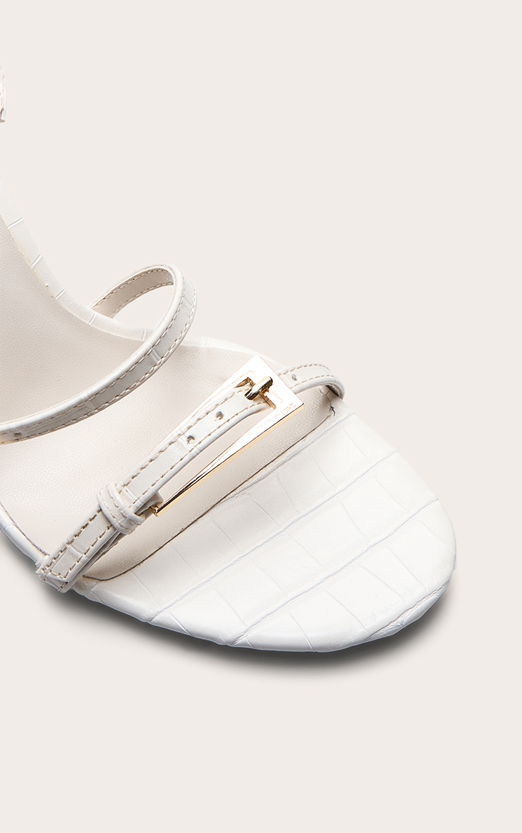 Cream Croc Buckle Asymmetric Strap Round Toe Heeled Sandals image 5