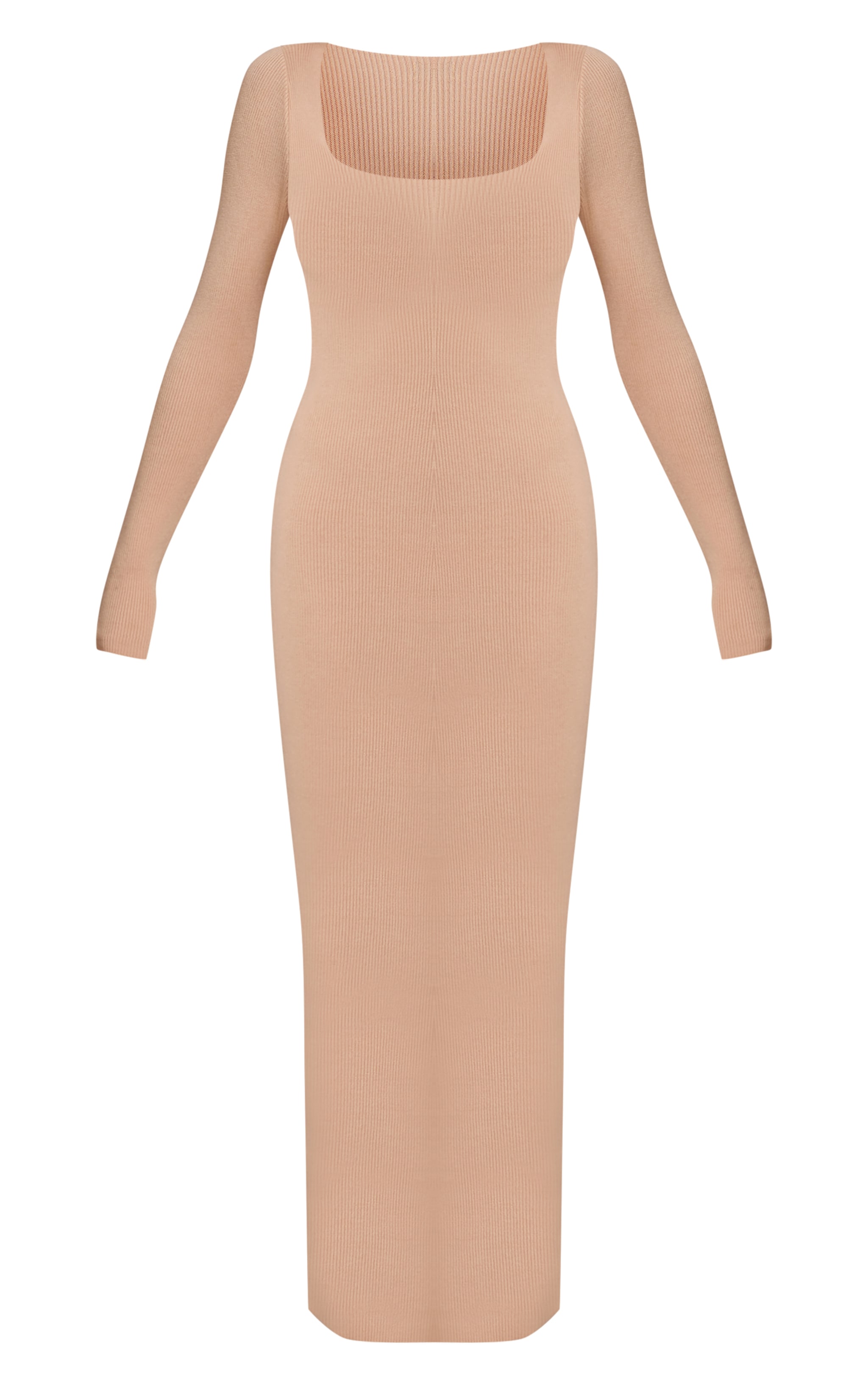 Oatmeal Square Neck Knitted Maxi Dress image 5