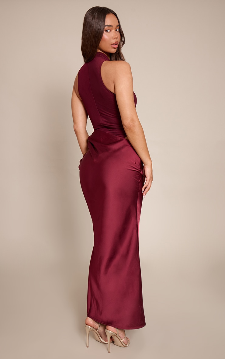 Plum Mesh Racer Satin Skirt Maxi Dress image 2