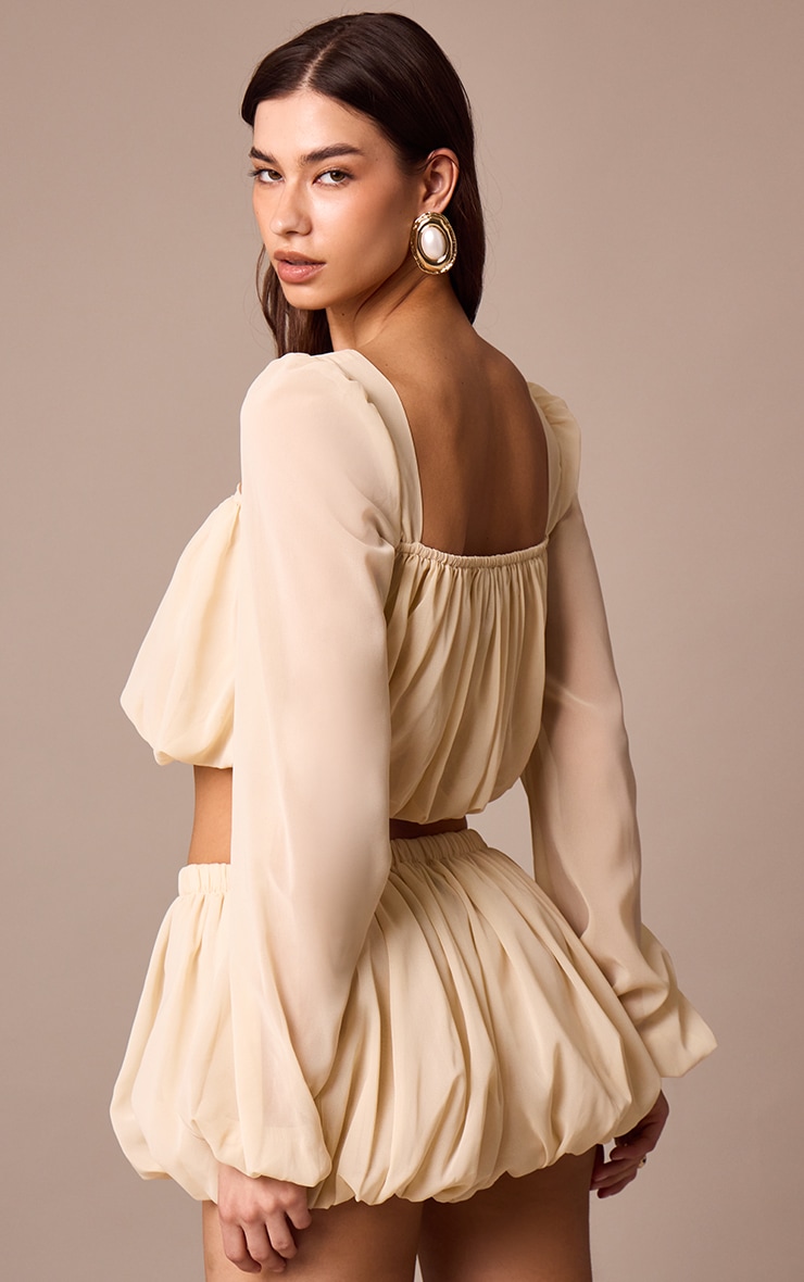 Almond Chiffon Ruched Long Sleeve Blouse image 2