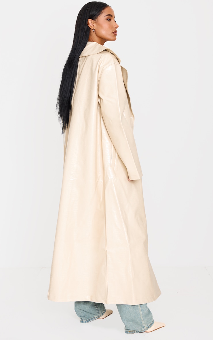 Sand Faux Leather Croc Trench Coat image 2
