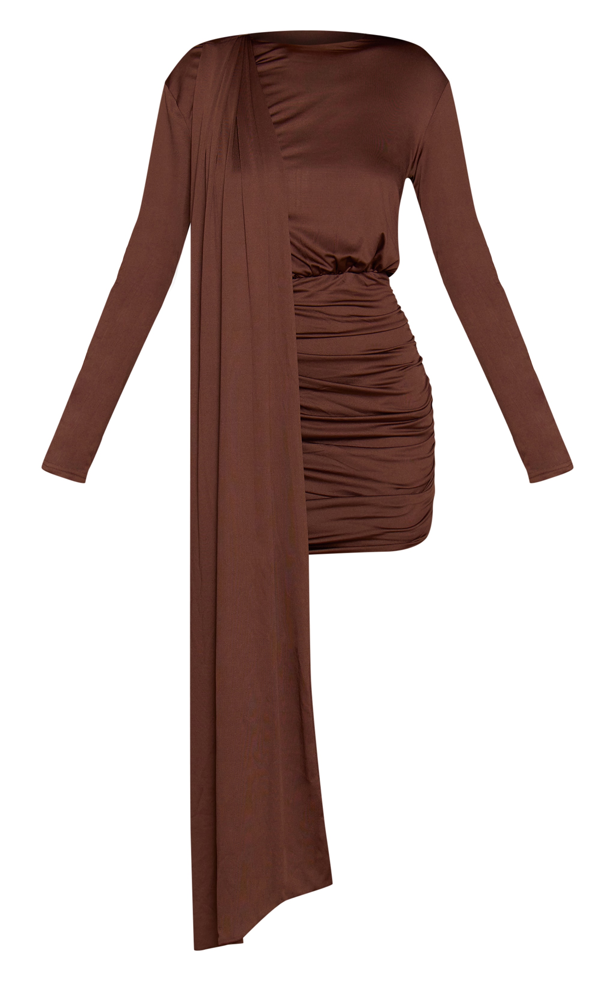 Chocolate Soft Touch Ruched Drape Mini Dress image 5