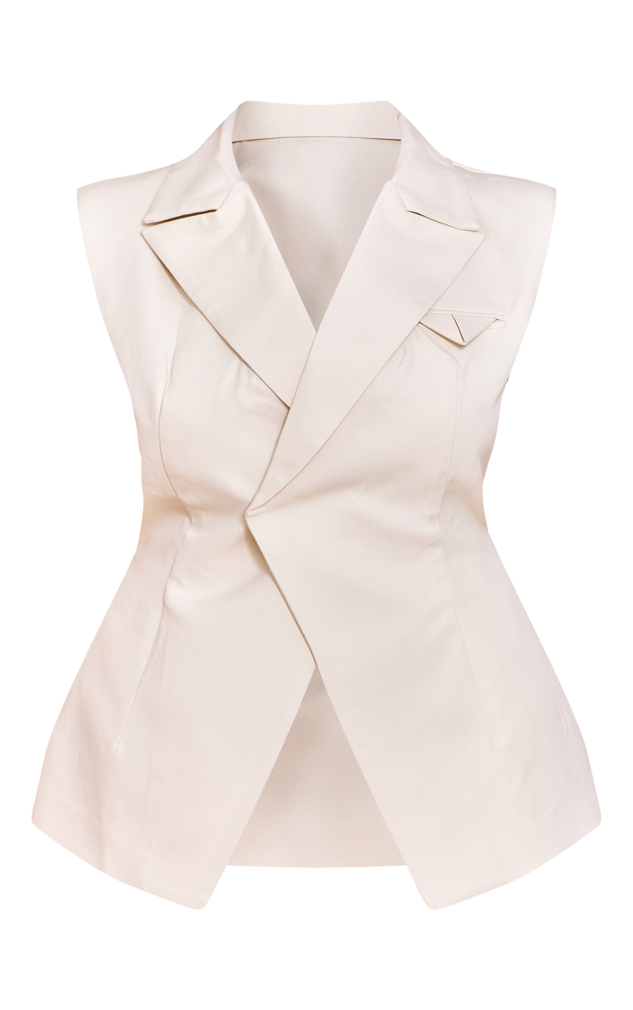 Shape Cream Tailored Asym Cross Over Sleevless Adjustable Waist Blazer image 5