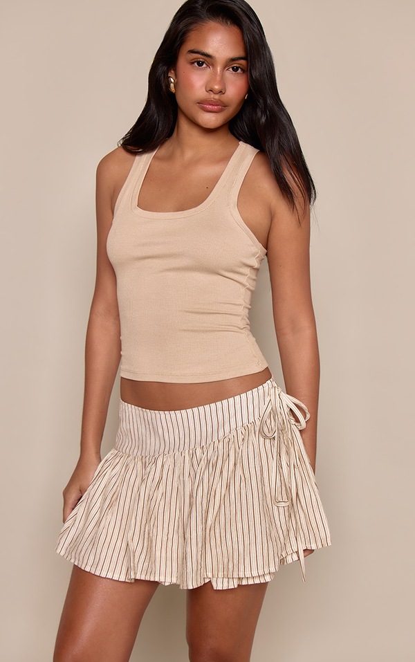 Stone Stripe Woven Tie Waist Mini Skirt 