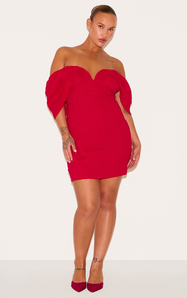 Plus Red Textured V Bar Bodycon Dress image 3