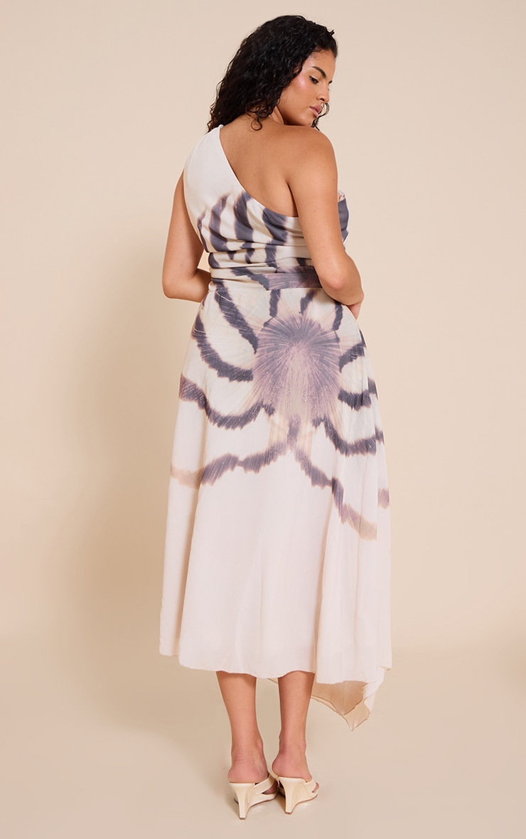 Plus Almond Printed Chiffon One Shoulder Maxi Dress image 2